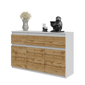 Noah Sideboard 120 cm / 3 Schubladen in Farbe Weiß Matt Wotan Eiche von kommodly