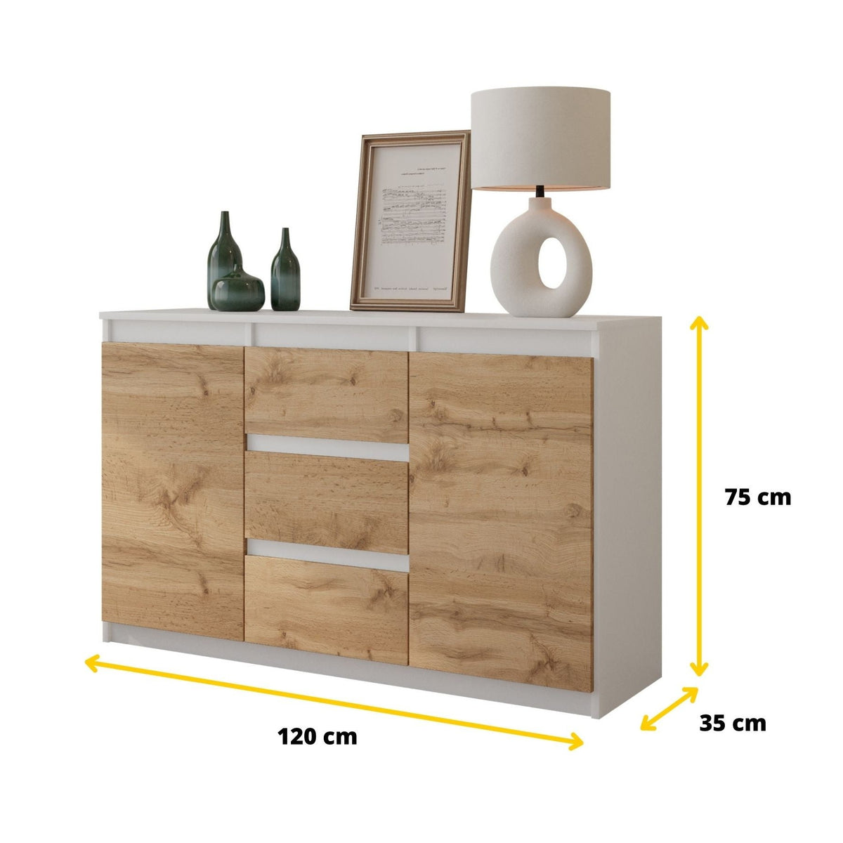 Mikel Sideboard 120 cm / 3 Schubladen in Farbe von kommodly