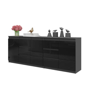 Mikel Kommoden-Set 200 cm, 2-teilig in Farbe Anthrazit Schwarz Hochglanz von kommodly