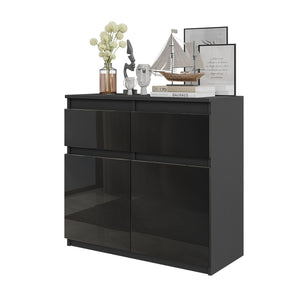 Noah Sideboard 80 cm / 2 Schubladen in Farbe Anthrazit Schwarz Hochglanz von kommodly