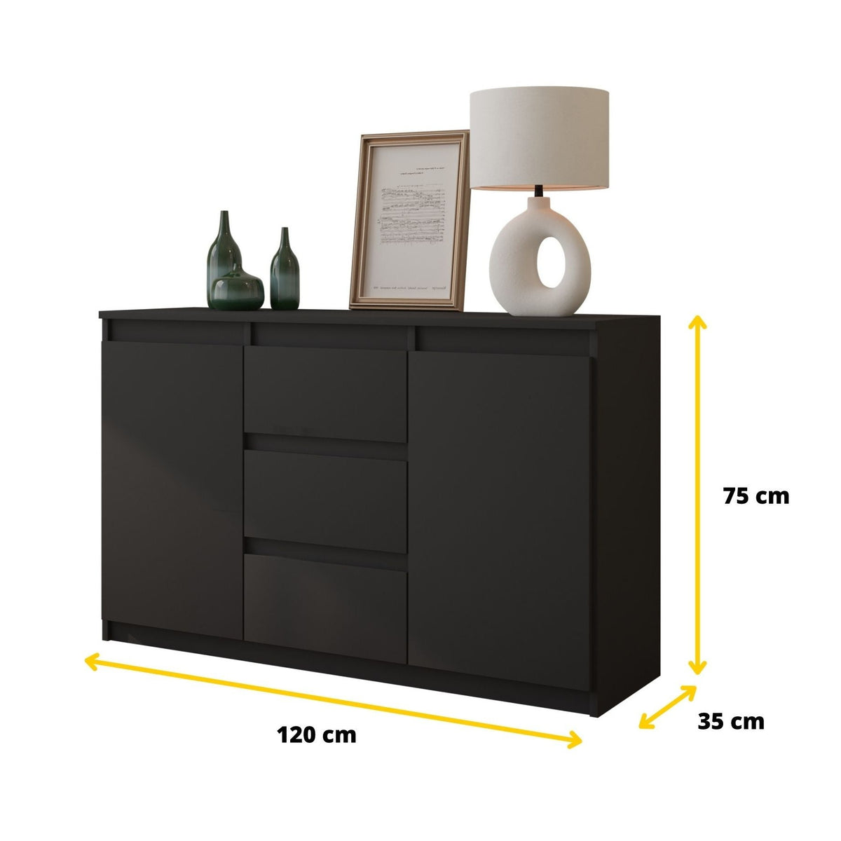Mikel Sideboard 120 cm / 3 Schubladen in Farbe von kommodly