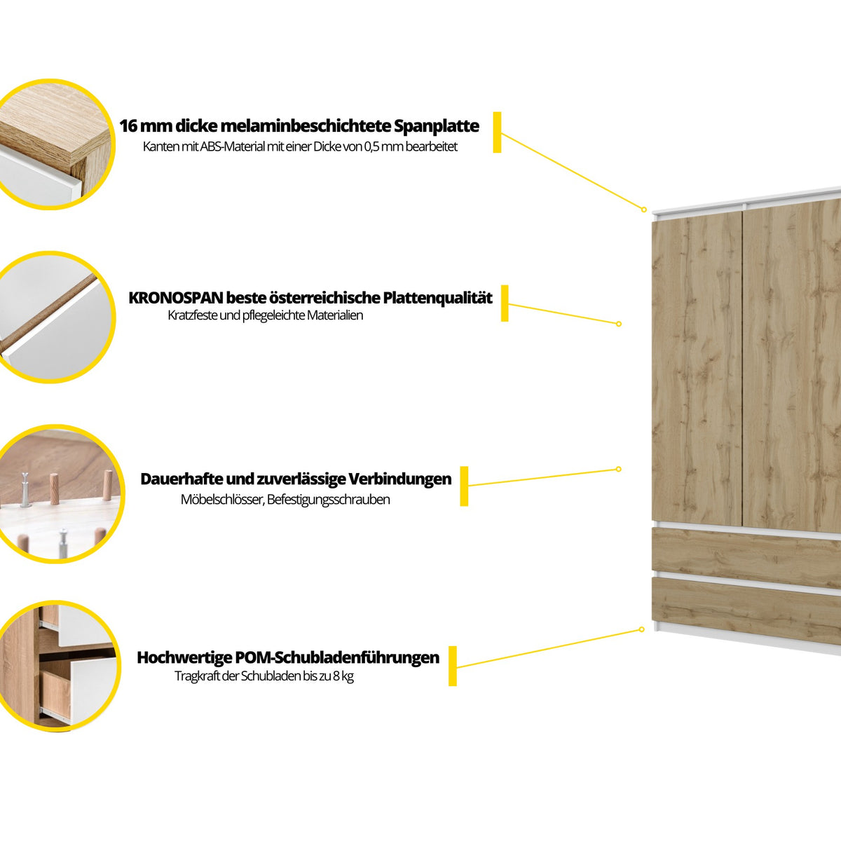 Joelle Kleiderschrank 90 cm / 2 Türen in Farbe von kommodly