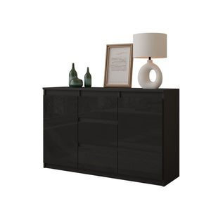 Mikel Sideboard 120 cm / 3 Schubladen in Farbe Anthrazit Schwarz Hochglanz von kommodly