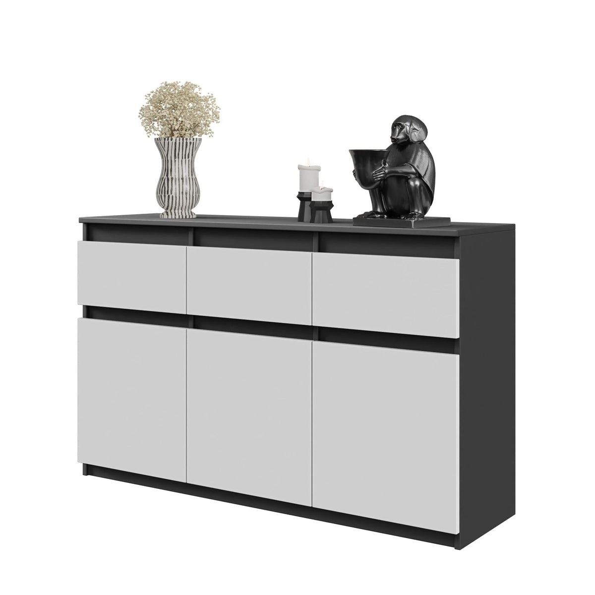 Noah Sideboard 120 cm / 3 Schubladen in Farbe Anthrazit Weiß Matt von kommodly