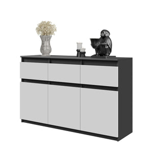 Noah Sideboard 120 cm / 3 Schubladen in Farbe Anthrazit Weiß Matt von kommodly