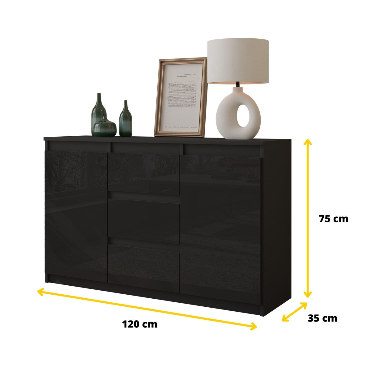 Mikel Sideboard 120 cm / 3 Schubladen in Farbe von kommodly