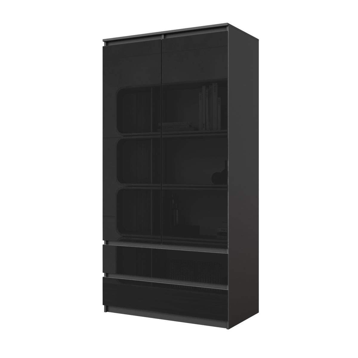 Joelle Kleiderschrank 90 cm / 2 Türen in Farbe Anthrazit Schwarz Hochglanz von kommodly
