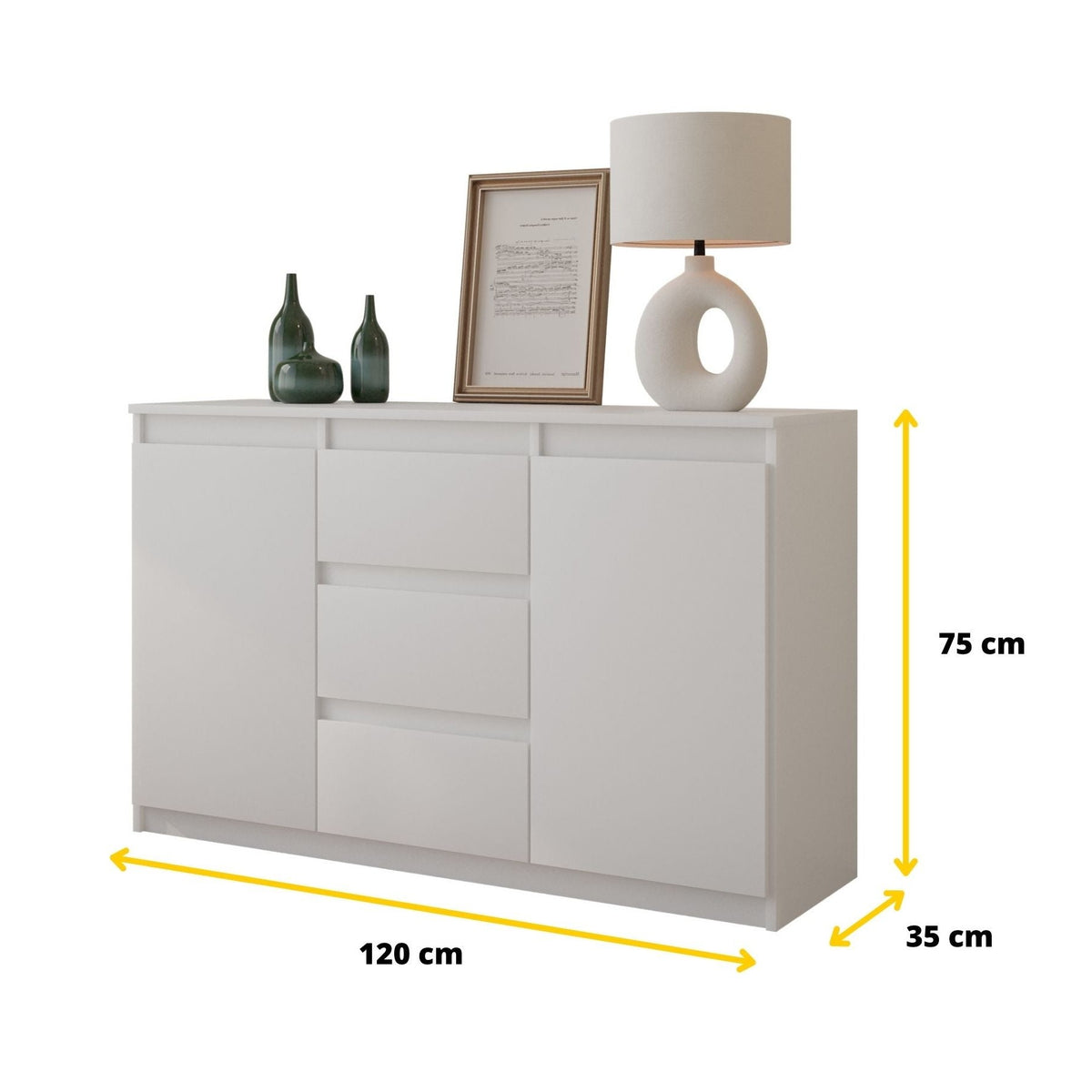 Mikel Sideboard 120 cm / 3 Schubladen in Farbe von kommodly