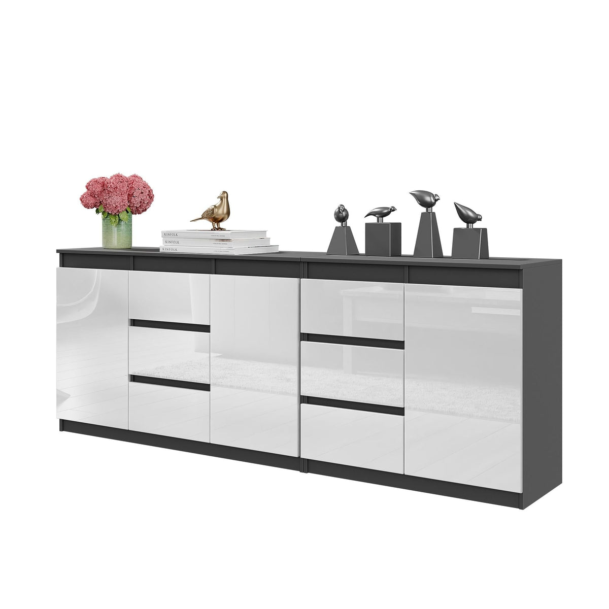 Mikel Kommoden-Set 200 cm, 2-teilig in Farbe Anthrazit Weiß Hochglanz von kommodly