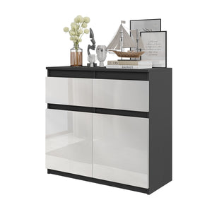 Noah Sideboard 80 cm / 2 Schubladen in Farbe Anthrazit Weiß Hochglanz von kommodly
