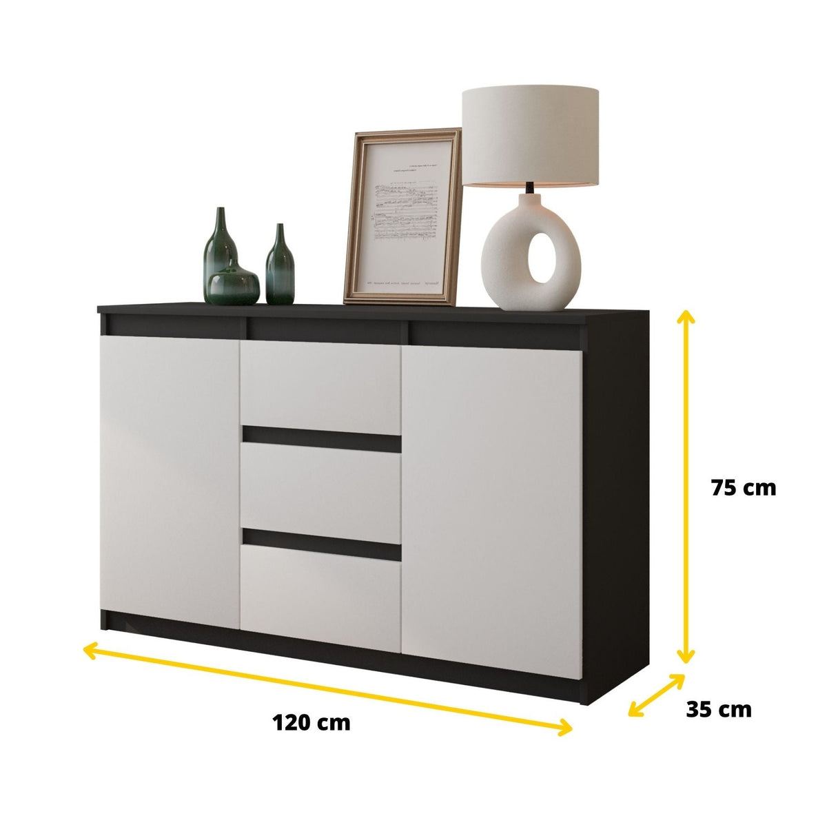Mikel Sideboard 120 cm / 3 Schubladen in Farbe von kommodly