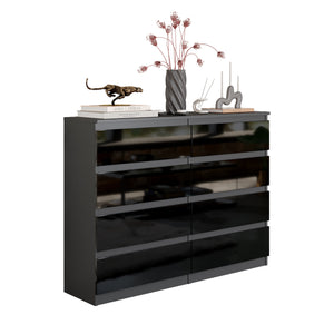 Gabriel Kommode 120 cm / 8 Schubladen in Farbe Anthrazit Schwarz Hochglanz von kommodly