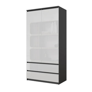 Joelle Kleiderschrank 90 cm / 2 Türen in Farbe Anthrazit Weiß Hochglanz von kommodly