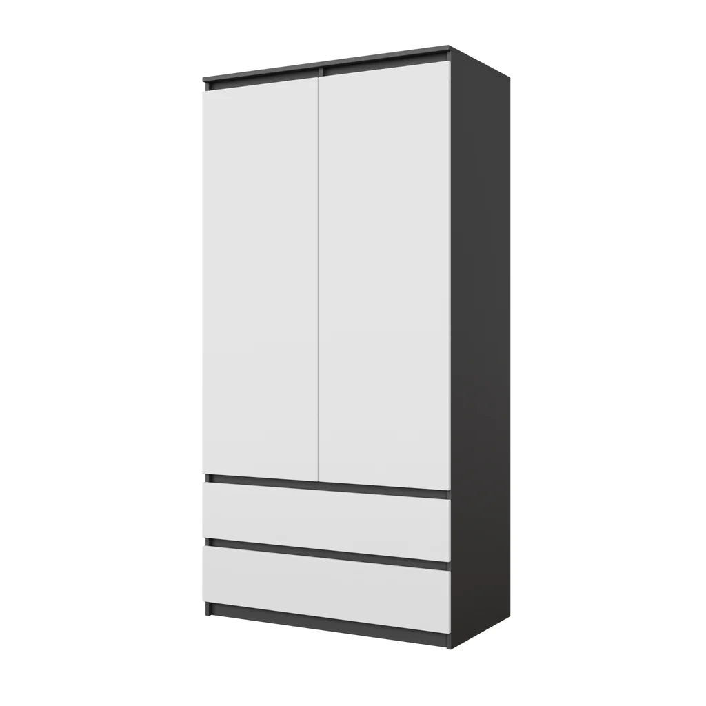 Joelle Kleiderschrank 90 cm / 2 Türen in Farbe Anthrazit Weiß Matt von kommodly