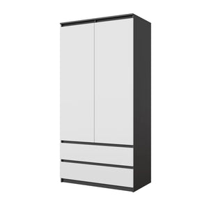 Joelle Kleiderschrank 90 cm / 2 Türen in Farbe Anthrazit Weiß Matt von kommodly