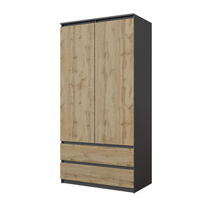Joelle Kleiderschrank 90 cm / 2 Türen in Farbe Anthrazit Wotan Eiche von kommodly