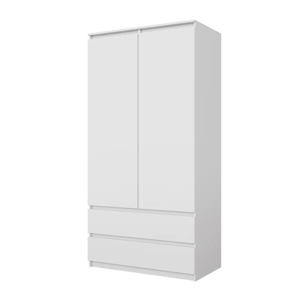 Joelle Kleiderschrank 90 cm / 2 Türen in Farbe Weiß Matt Weiß Matt von kommodly