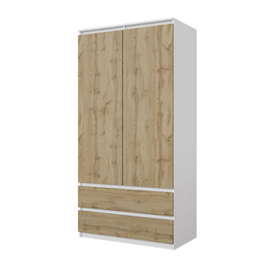 Joelle Kleiderschrank 90 cm / 2 Türen in Farbe Weiß Matt Wotan Eiche von kommodly