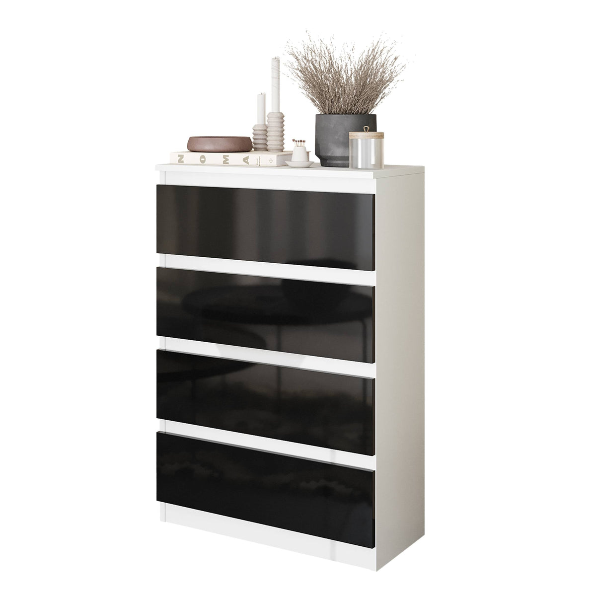 Gabriel Kommode 60 cm / 4 Schubladen in Farbe Weiß Matt Schwarz Hochglanz von kommodly