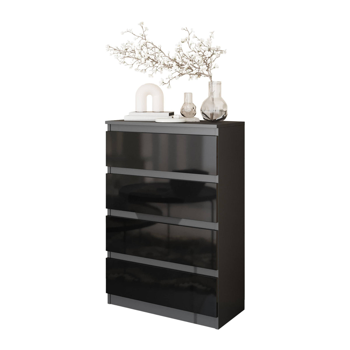 Gabriel Kommode 60 cm / 4 Schubladen in Farbe Anthrazit Schwarz Hochglanz von kommodly