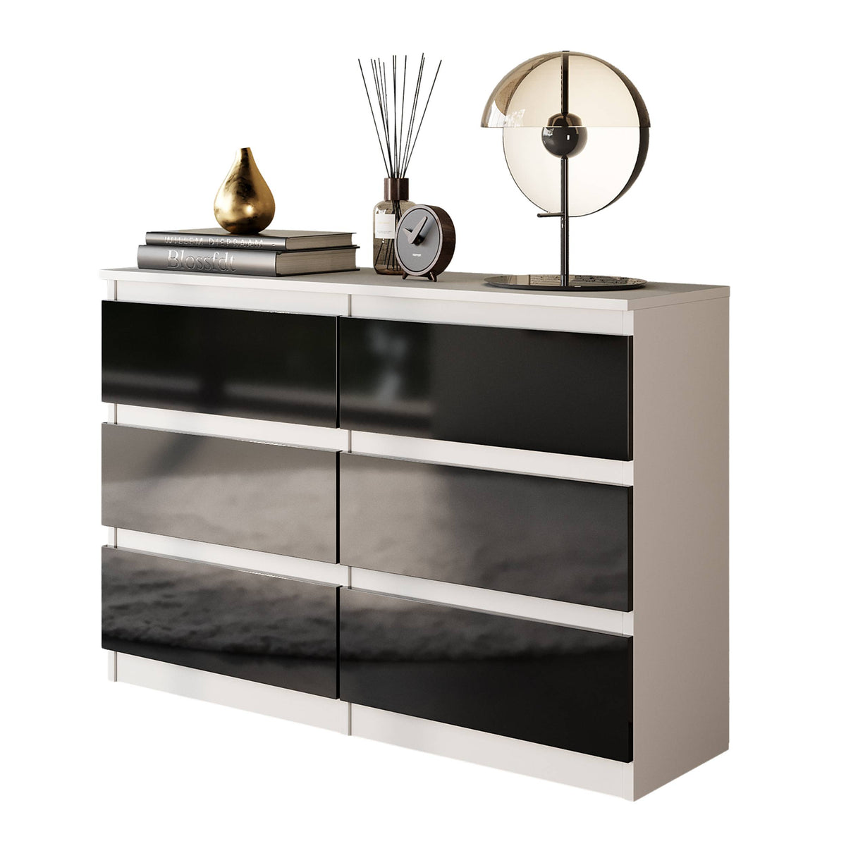 Gabriel Kommode 100 cm / 6 Schubladen in Farbe Weiß Matt Schwarz Hochglanz von kommodly