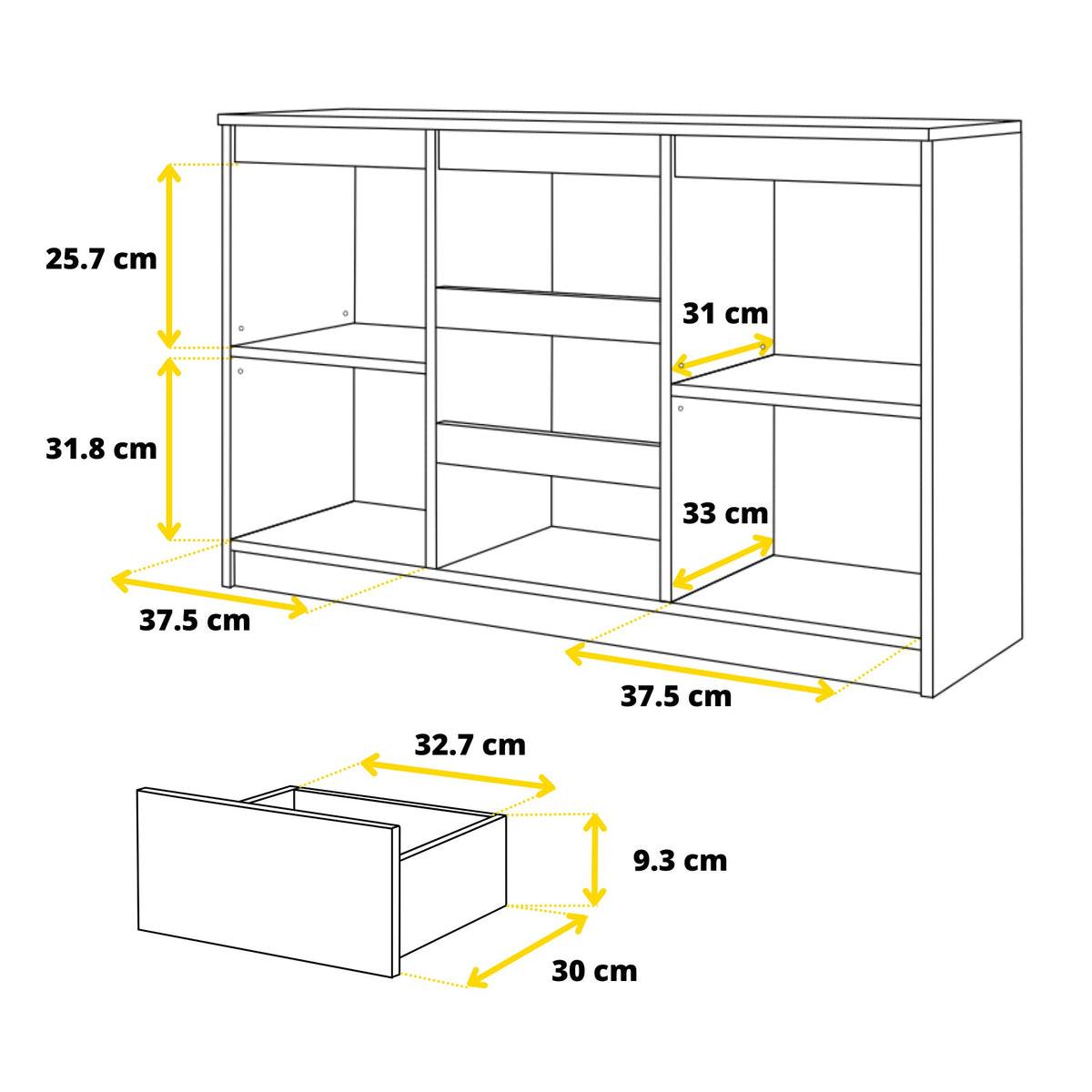 Mikel Sideboard 120 cm / 3 Schubladen in Farbe von kommodly