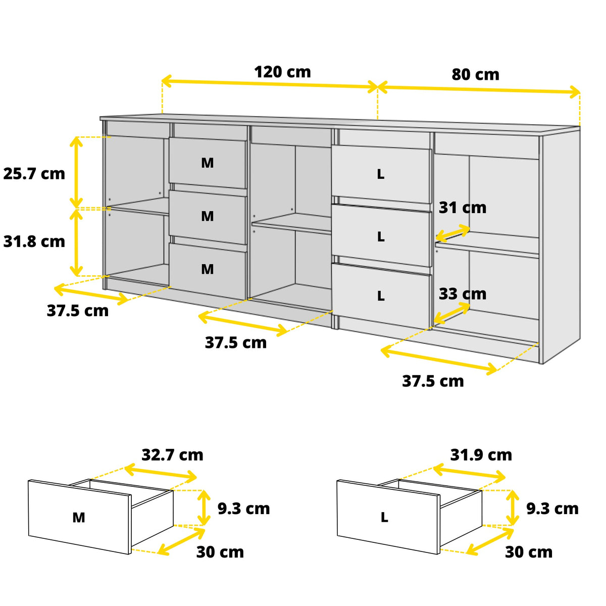 Mikel Kommoden-Set 200 cm, 2-teilig in Farbe von kommodly