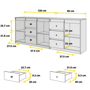 Mikel Kommoden-Set 200 cm, 2-teilig in Farbe von kommodly