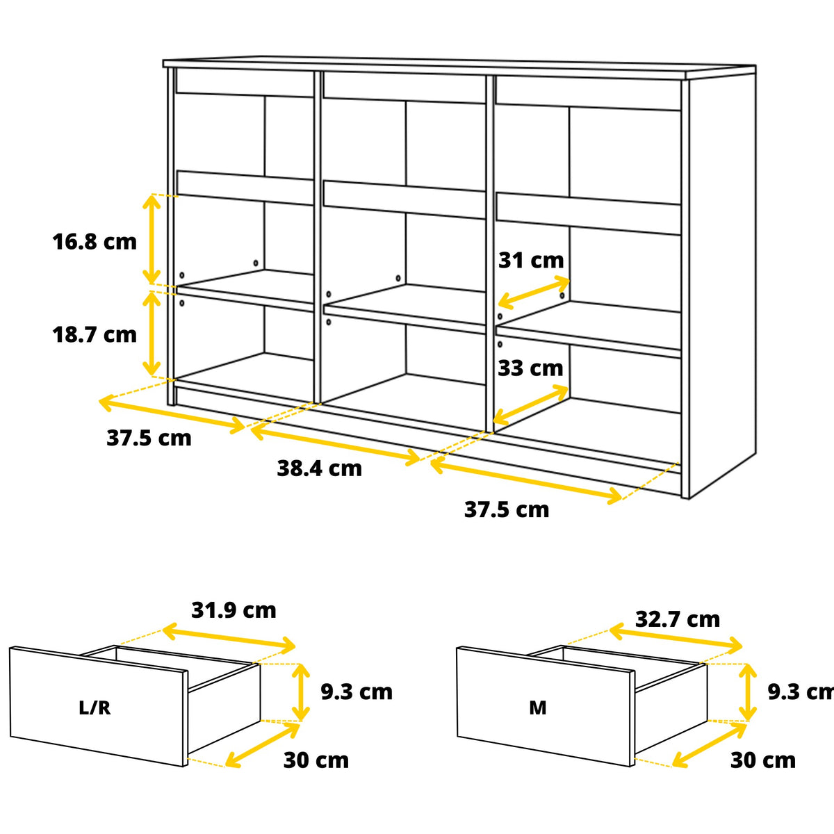 Noah Sideboard 120 cm / 3 Schubladen in Farbe von kommodly