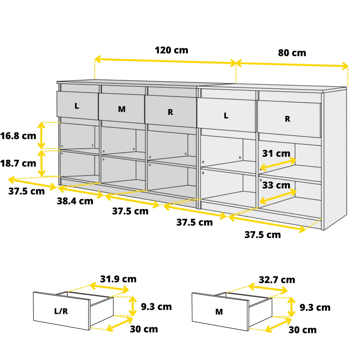 Noah Kommoden-Set 200 cm, 2-teilig in Farbe von kommodly