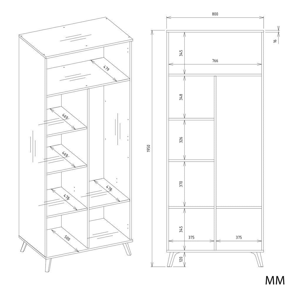 Kleiderschrank Luxi Weiß/Eiche in Farbe von kommodly