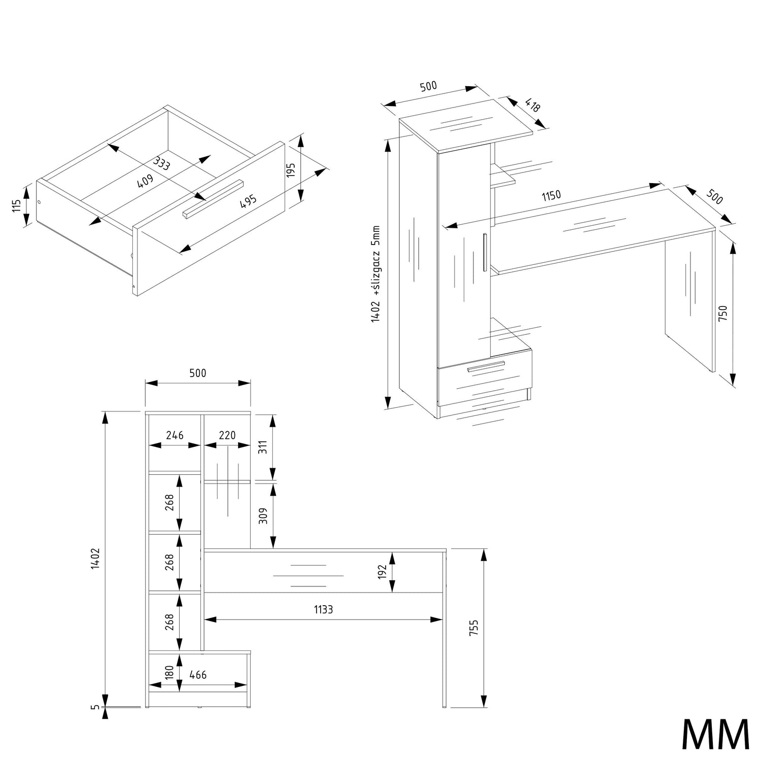 Schreibtisch Set Sally in Farbe von Kommodly