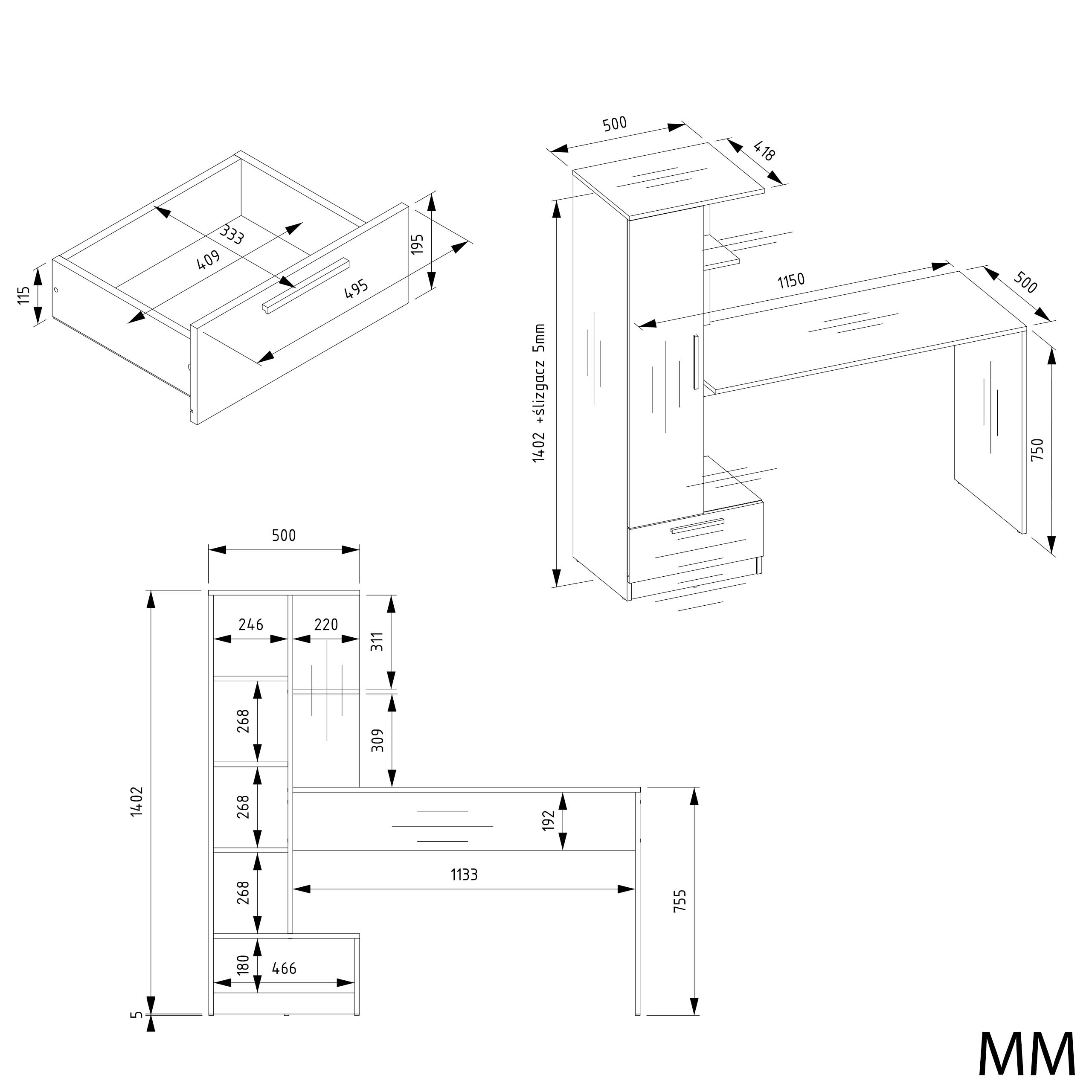Schreibtisch Set Sally in Farbe von Kommodly