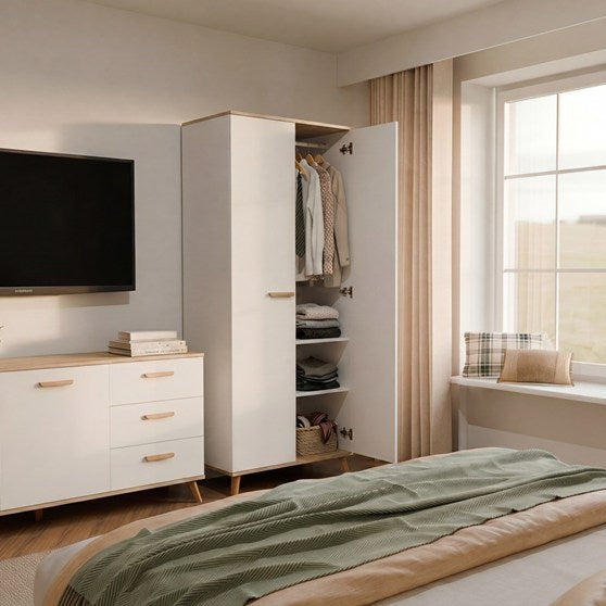 Kleiderschrank Luxi Weiß/Eiche in Farbe von kommodly