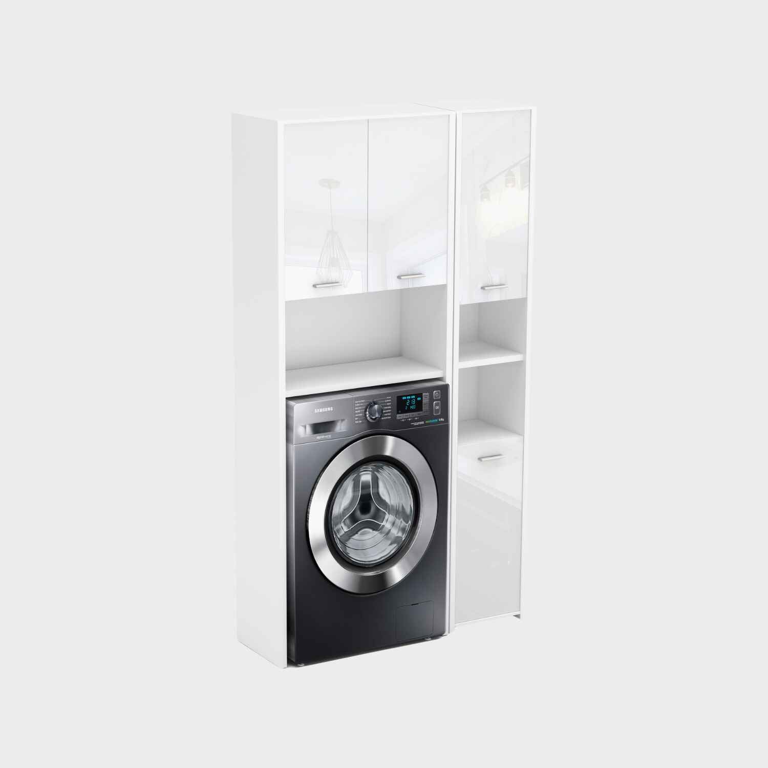 Waschmaschinenschrank Waschli Set 2 in Farbe Weiß Hochglanz von Kommodly