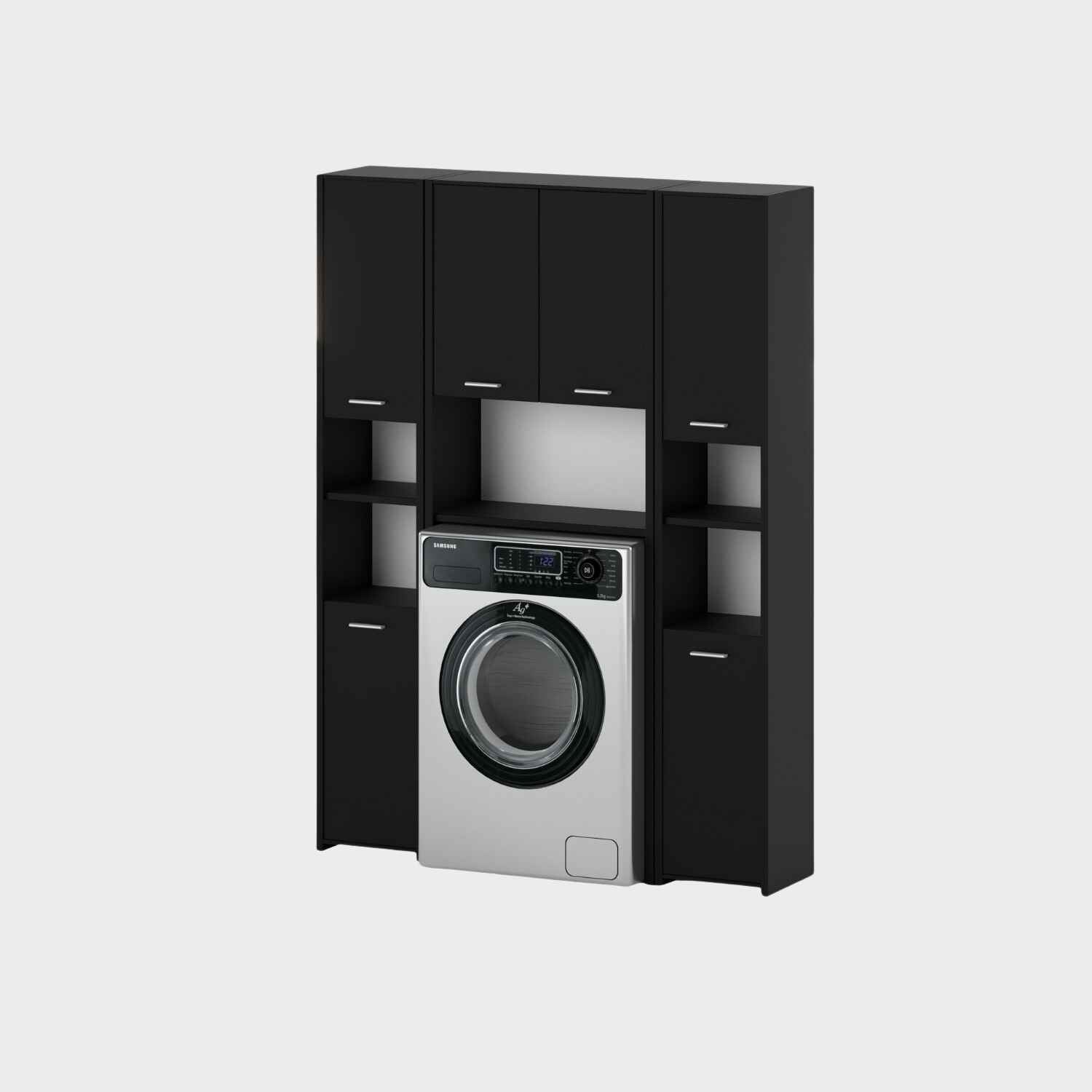 Waschmaschinenschrank Waschli Set 3 in Farbe Schwarz Matt von Kommodly