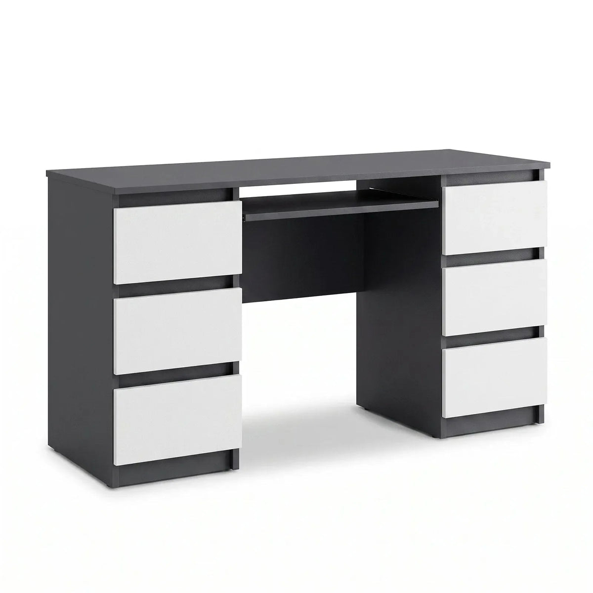 CUBA Schreibtisch 130 cm / 6 Schubladen in Farbe Anthrazit Weiß Matt von kommodly