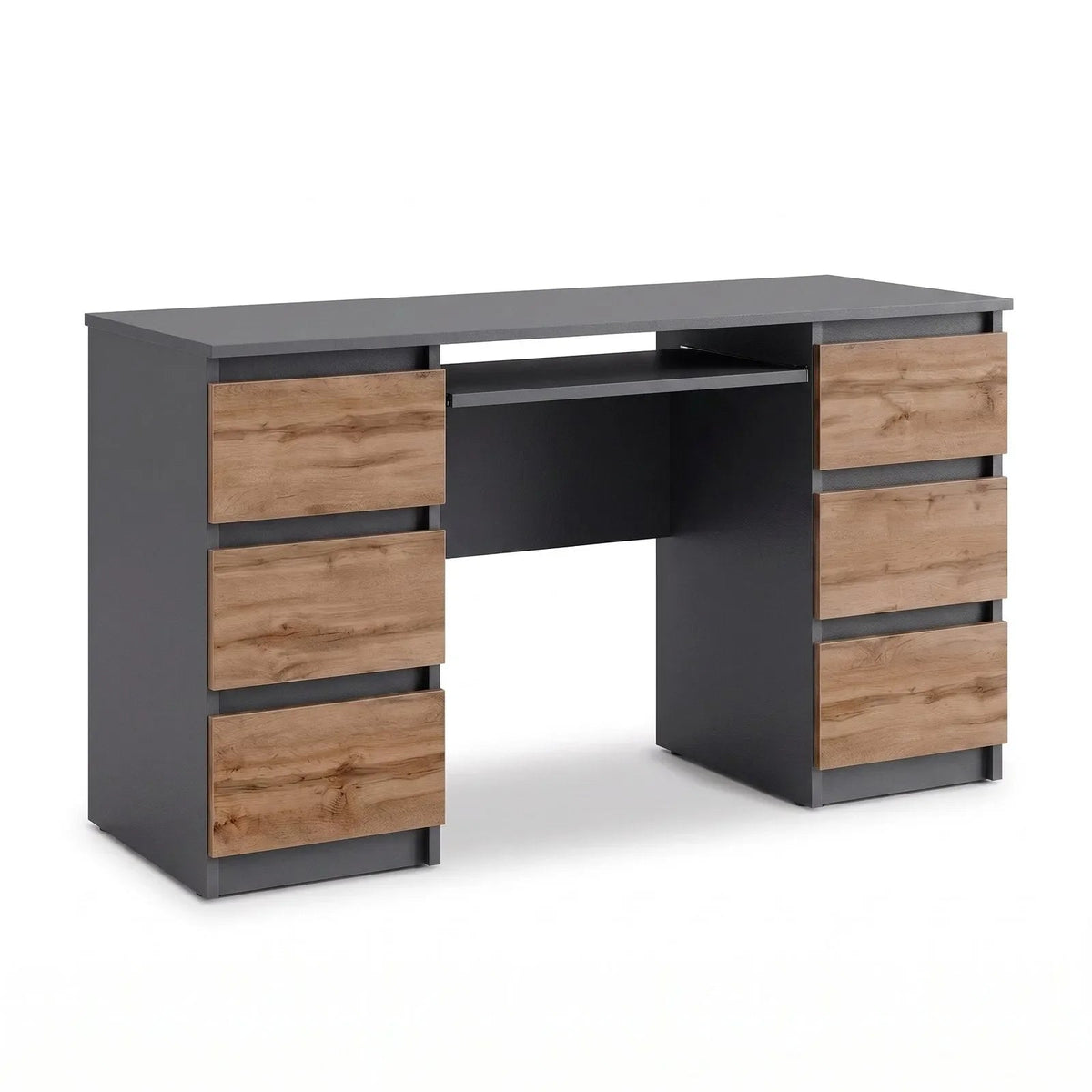 CUBA Schreibtisch 130 cm / 6 Schubladen in Farbe Anthrazit Wotan Eiche von kommodly