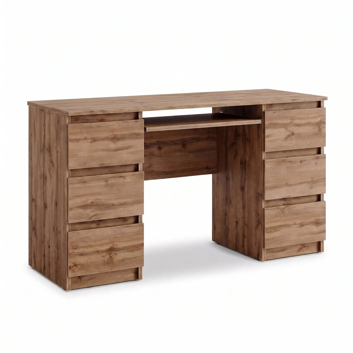 CUBA Schreibtisch 130 cm / 6 Schubladen in Farbe Wotan Eiche Wotan Eiche von kommodly