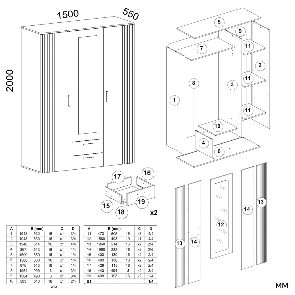 Kleiderschrank Kova in Farbe von kommodly